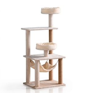 Arbre à <span class=keywords><strong>chat</strong></span> en bois robuste avec nid en peluche de luxe et poteau à gratter en sisal, mobilier multi-niveaux pour chats de petite et moyenne taille - Product Image 4