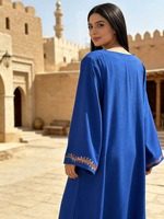 Kaftan Abaya Jalabiya Musulman Brodé en Polyester Respirant, Robe Longue Maxi Élégante Ethnique du Moyen-Orient, Modeste et Islamique