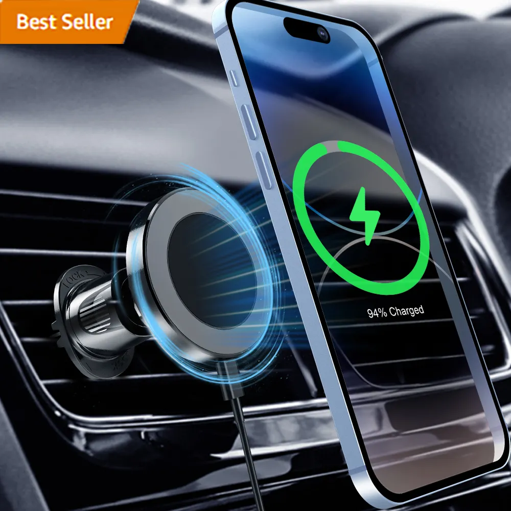 Nouveau chargeur de voiture d'aération de mise à niveau pour support de téléphone de voiture sans fil magnétique 360 Rotation pour Iphone 12 chargeur de voiture sans fil magnétique