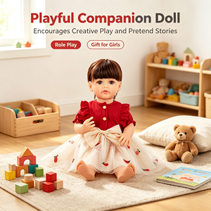 Muñeca Reborn de Vinilo de 22 Pulgadas con Vestido de Tul Bordado de Fresas y Gran Lazo, Juguete para Niña - Product Image 3