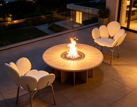Grande table de feu ronde au gaz naturel, table de foyer extérieure moderne en acier Corten, ambiance de flamme douce pour événements intérieurs/extérieurs
