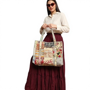 Bolsa de Mano de Lona de Algodón para Mujer, 250 GSM, Estilo Patchwork Bordado, Bolsa de Compras para Hombro, para Marcas de Marca Privada - Product Image 1