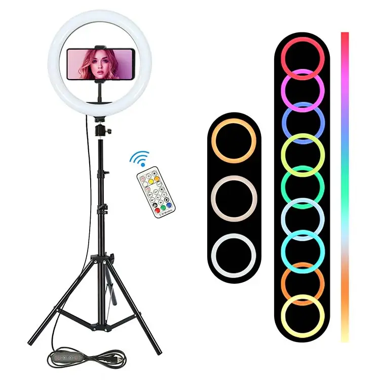 10 אינץ selfie טבעת אור עם חצובה Stand, RGB קשת LED טבעת אור, עבור Tictok חי/איפור/צילום עצמי/<span class=keywords><strong>וידאו</strong></span>