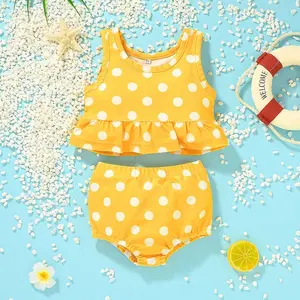 Baby yellow dots print pattern sleeveless 2 piece suit kids girl infants swimsuits baby