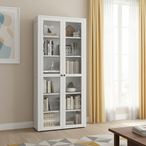 Modern Home Steel Iron Wall-Mounted Living Room <strong>Bookcase</strong> with Glass Doors Adjustable Height Storage Shelves and Back Panel - Product Image 3