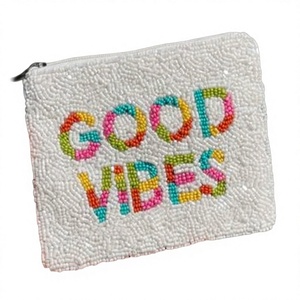 กระเป๋าใส่เหรียญลูกปัด Good Vibes ปิดด้วยซิป สไตล์โบฮีเมียน ขนาดมินิ สำหรับทุกเพศ ทำด้วยมือ ลายตัวอักษร - Product Image 1