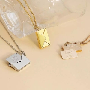 Gravure personnalisée, collier médaillon photo, enveloppe de courrier en or, collier de couple, bijoux de relation sentimentale, <span class=keywords><strong>cadeau</strong></span> du meilleur ami - Product Image 2