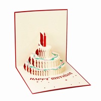 Tarjeta de Cumpleaños 3D Pop-Up con Diseño de Pastel, 15x15cm, Tarjeta de Felicitación Cuadrada de Papel con Relieve y Estampado Dorado