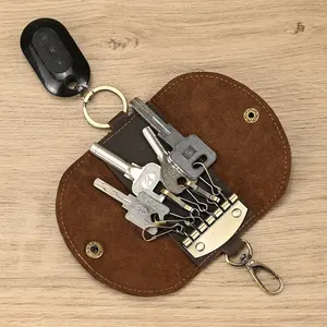 Gantungan kunci tas kulit asli, dompet kunci pengatur dengan cincin, gantungan pinggang mobil multifungsi gesper kunci