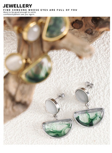 Swirling Green Design Resin & <b>Opal</b> <b>Earrings</b> for Women | 18K PVD Gold Stainless Steel | Waterproof, Hypoallergenic & Non-Fading - Product Image 6