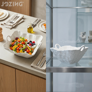 Bol de cuisson en céramique blanche avec poignées, bord ondulé organique, plat de service irrégulier, plat four-table, compatible micro-ondes et lave-vaisselle - Product Image 4