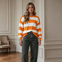 Pull en tricot ample à col rond et larges rayures pour femme, haut décontracté, personnalisable