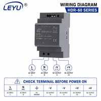 Alimentation électrique sur rail DIN ultra-mince LEYU HDR-60 60W AC DC 12V 24V pour l'automatisation industrielle et la maison intelligente, certifiée CE RoHS