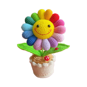 Hand-Knitted Sunflower Bouquet Crochet Ornament Embroidery Crafts with Cross-Stitching & Needlework for Gift