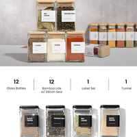 Lot de 12 bocaux en verre transparent de 4 oz carrés réutilisables pour le stockage du sel et du poivre de cuisine avec couvercle en bambou et étiquettes Vente en gros