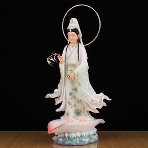 พระโพธิสัตว์กวนอิมแบบใบเดียว รูปปั้นแกะสลักยืน ทำจากหยกขาวฮั่น สีสันสมัยราชวงศ์ถัง ความกตัญญูอันยิ่งใหญ่ อวโลกิเตศวรา - Product Image 3