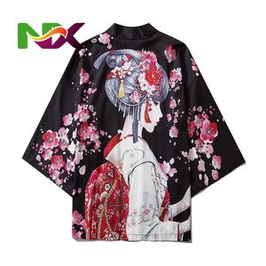 Kimono de mode japonaise Harajuku 2024, blanc et noir, cardigan pour hommes et femmes, chemisier Haori Obi, vêtements asiatiques, samouraï - Product Image 1