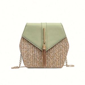 Sac à bandoulière mini en paille synthétique PP pour femme avec chaîne métallique – Collection été – Offre spéciale - Product Image 2