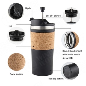 Ensemble de presse à café de voyage, presse à café et à thé de voyage en acier inoxydable, 15 onces, .45 litres, noir - Product Image 2
