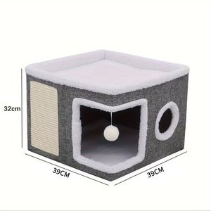 Rumah kucing multifungsi, dengan bantalan goresan, bola interaktif nyaman untuk kucing - Product Image 2