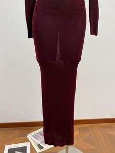 Abito Lungo da Donna Autunno Inverno, Collo Alto, Aderente, Sottile, Sexy, <span class=keywords><strong>in</strong></span> <span class=keywords><strong>Maglia</strong></span> a Maniche Lunghe, Colore <span class=keywords><strong>Bordeaux</strong></span> - Product Image 3