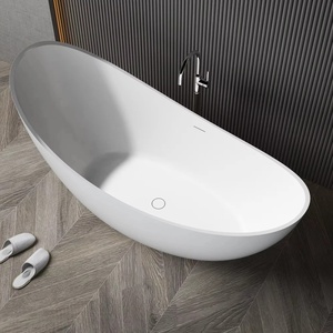 Bañera Moderna Independiente para Villas y Hoteles, Color Blanco Mate, Forma de Luna Negra, Ovalada, Superficie Sólida de Resina de Piedra, con Desagüe - Product Image 5