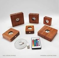Base lumineuse en bois de Sapele avec télécommande RGB personnalisée, support LED carré de 6/8/10 cm pour boule de cristal 3D, artisanat en résine