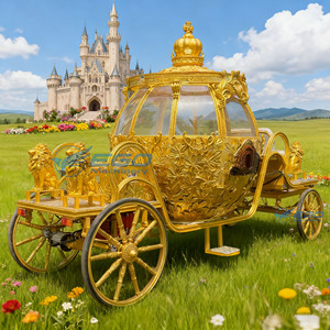 Carruaje de Caballos Dorado, Elegante Carruaje de Princesa, Carruaje de Caballos Personalizable Estilo Cenicienta, Carruaje Real de Calabaza - Product Image 1