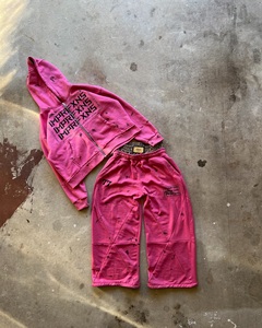 Tùy Chỉnh Thời Trang Đường Phố 400 GSM Zip Up Rhinestone Tracksuit Jogger Mồ Hôi Phù Hợp Với Jogger Đôi Eo Hông Thể Thao Và Áo Đặt Người Đàn Ông - Product Image 2