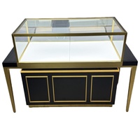 Vitrine à bijoux sur mesure en noir et or avec verre trempé et présentoir pour boutique de détail