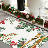 Ensemble de 4 sets de table en forme de branches d'aiguilles de pin, 12x18 pouces, décoration d'hiver de style campagnard, sets de table lavables pour la table à manger