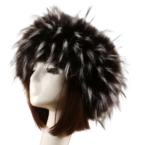 2022 Winter Dikke Harige Haarband Fluffy Russische Faux Fur Vrouwen Meisje Bont Hoofdband Hoed Winter Outdoor Earwarmer Ski Hoeden