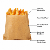 Sacs à frites en papier kraft personnalisés avec logo, ouverture supérieure, résistants à la graisse, sacs à collation en vrac, écologiques pour les restaurants de burgers et la vente de nourriture de rue