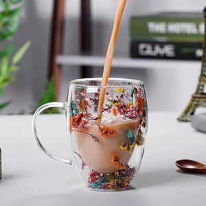 Low Moq Handmade High Borosilicate <b>Double</b> <b>Wall</b> Glass <b>Mug</b> Cup with Dry Flower - Product Image 2