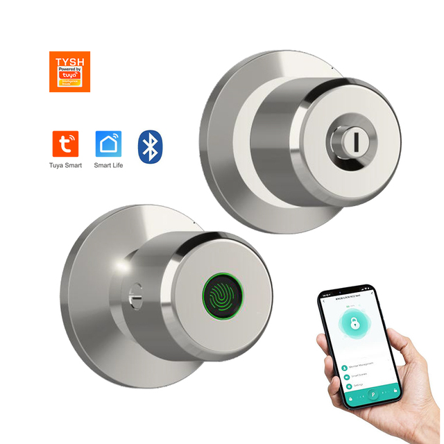 TYSH Smart Door Knob Fingerprint & App-Controlled Blue Door Lock for Wood & Steel Home Door Made of Aluminum