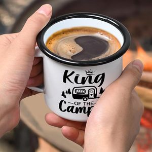 King of the Camper Taza de esmalte 350ml Regalos para acampar Accesorios para caravanas y regalos de tazas para <span class=keywords><strong>novio</strong></span> con eslogan - Product Image 1