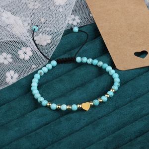 4毫米宝石珠不锈钢心形魅力可调节女性手链 - Product Image 4