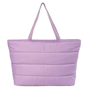 Portable shoulder shopping puffy padded soft bag purple luxury extra large puffer tote bag for lady