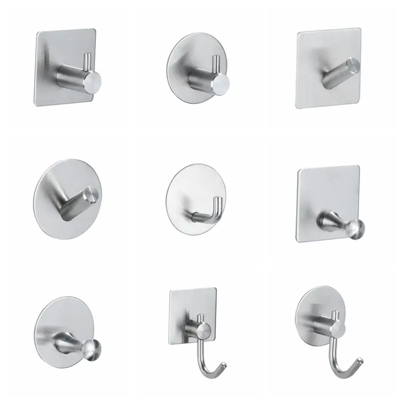 Wholesale Wall Mounted Self Adhesive Stainless Steel Clothes Hook Bathroom and Kitchen Towel Robe Hooks