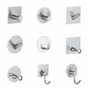 Atacado Wall Mounted auto-adesivo aço inoxidável roupas gancho banheiro e cozinha Towel Robe Hooks