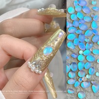 Nouvelles décorations pour ongles : combinaison de diamants ovales et en forme de goutte d'eau, en verre mat bleu, pour professionnels de l'onglerie