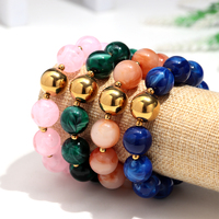 Bracelet élastique perlé fait main pour femme, en acrylique coloré de 16 mm et acier inoxydable plaqué or, idéal pour le quotidien