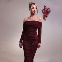 Nouvelle robe asymétrique en maille, jupe plissée unie, robe moulante à manches longues pour femme