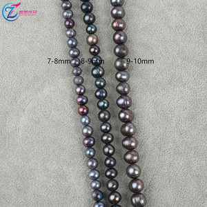 Perles rondes de fil noir d'eau douce naturelles 7-9mm perles semi-finies bricolage cordes de perles en vrac pour la fabrication de bijoux couleur <span class=keywords><strong>perle</strong></span> noire - Product Image 2