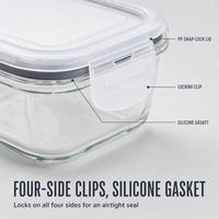 Boîtes repas en verre transparentes sans BPA pour micro-ondes, contenants alimentaires en verre avec couvercle en PP, vente en gros