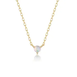 Gemnel fashion jewellery 925 sterling silver 18k gold single mini opal charm necklace