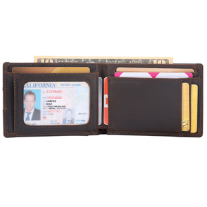 Nouveau Portefeuille Homme en Cuir Véritable Pleine Fleur Marron Personnalisé avec Logo, Portefeuille Bifold en Cuir Pur Anti-RFID Effet Vieilli - Product Image 6