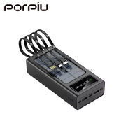 PORPIU Vente Chaude 30000mah Portable Banque D'énergie Solaire avec 2A Chargeur Rapide 4 Câbles Interface D'entrée Micro USB