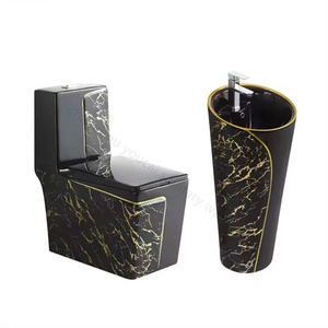 Salle de bain design Carré noir doré <span class=keywords><strong>toilette</strong></span> marbre noir <span class=keywords><strong>colonne</strong></span> de <span class=keywords><strong>toilette</strong></span> lavabo lavabo avec robinet d'eau - Product Image 1