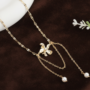 <span class=keywords><strong>Collana</strong></span> con Nappe Floreali Placcata Oro 14K con Zirconi e Perle per Boutique Nuziale, Vendita al Dettaglio, Direttamente dalla Fabbrica, MOQ Basso - Product Image 6